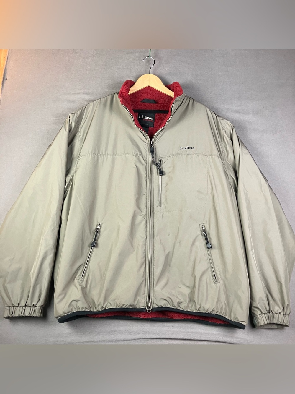 Vintage L.L. Bean Oudoors Men’s Size XL Warm Up Jacket Lined Full Zip Taupe. In